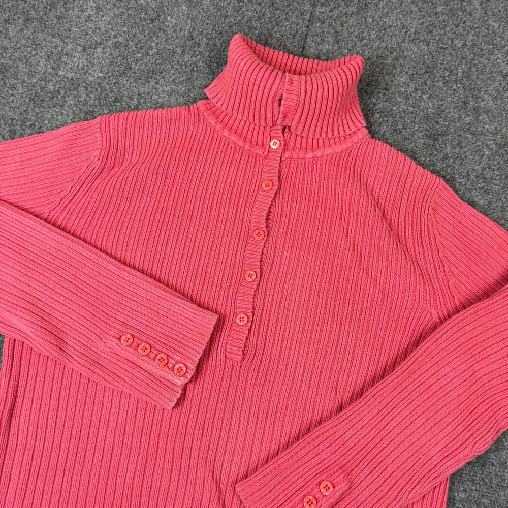 Relativity Womens Size XL Pink Ribbed Turtleneck Button Front Cotton Sweater